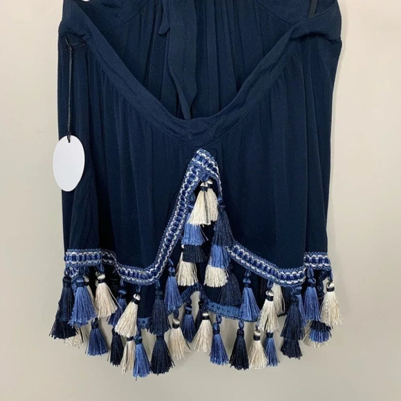 Tularosa Revolve Cory Halter Top Navy Blue Tassels Open Back Embroidered Size XS - Picture 16 of 16